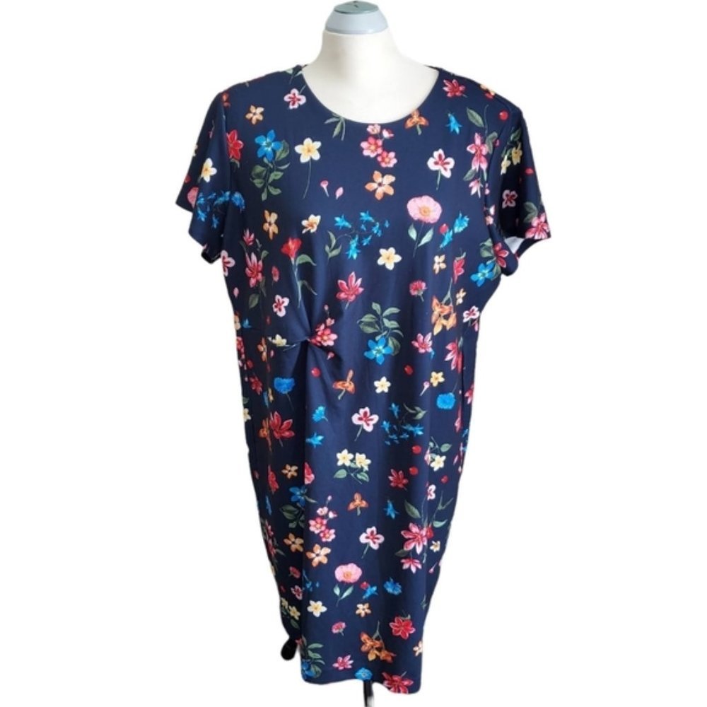 T Tahari Floral Print Front Side Twist Dress 20W